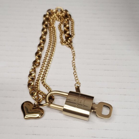 Authentic Louis Vuitton Gold Padlock Pendant w/ unbranded Stainless Steel Chain - Picture 7 of 13
